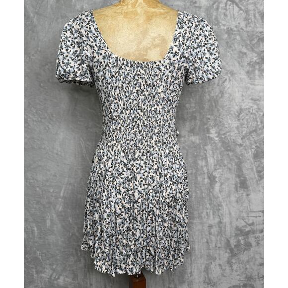 Jen's Pirate Booty Dress Womens Medium Smocked Puff Sleeve Boho Floral - Picture 2 of 9